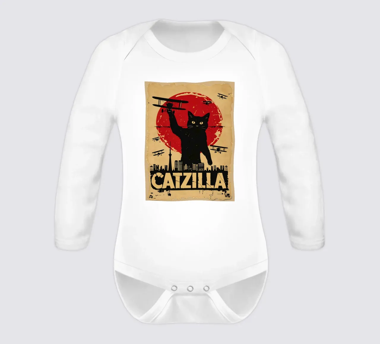 Vintage Catzilla Poster long-sleeve baby romper by 🥝 KIWI STORE