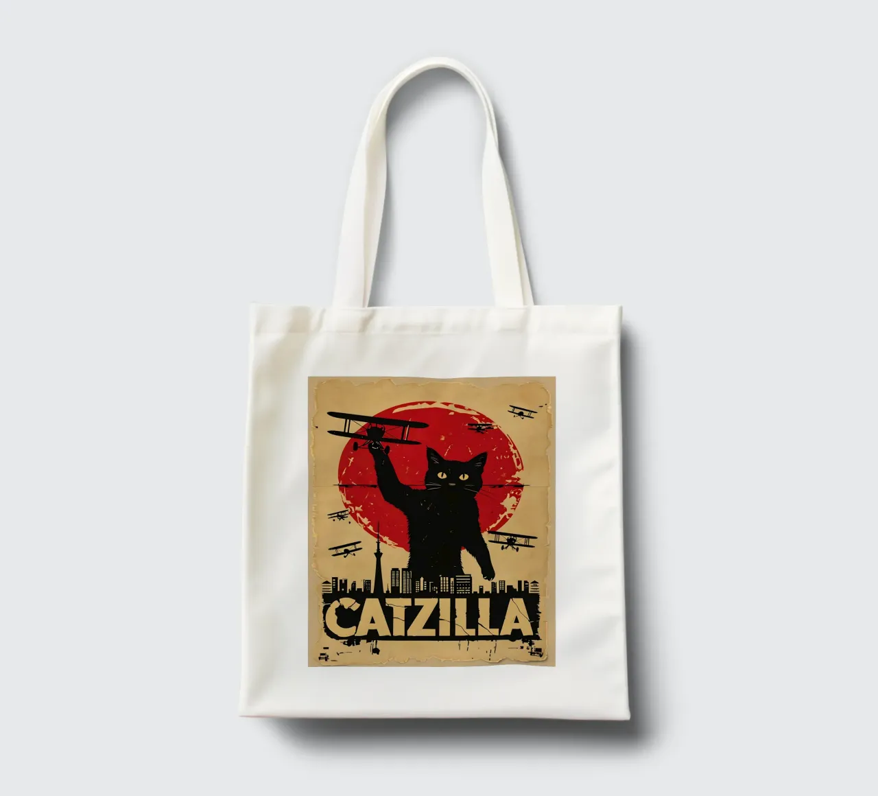 Poster d'epoca di Catzilla borsa in juta da 🥝 KIWI STORE