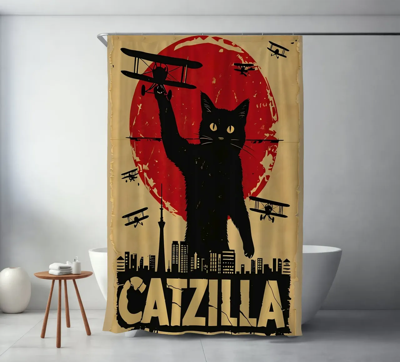 Poster d'epoca di Catzilla tenda da doccia da 🥝 KIWI STORE