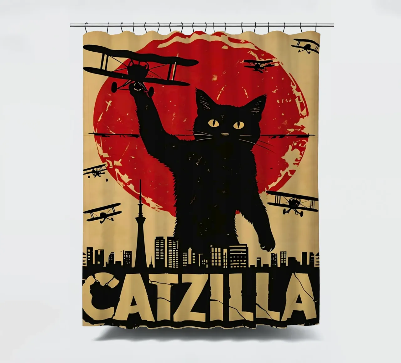 Poster d'epoca di Catzilla tenda da doccia da 🥝 KIWI STORE