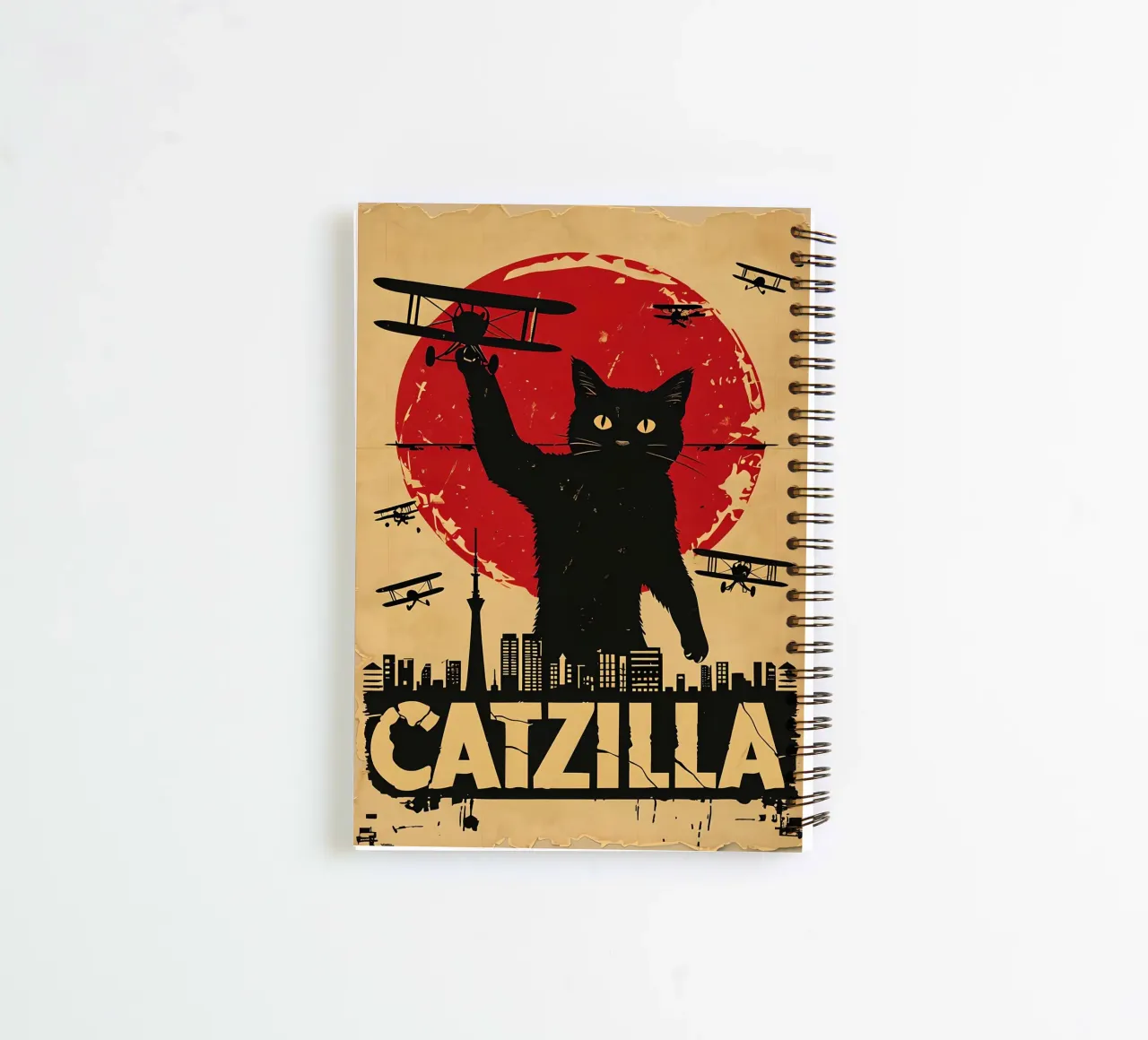 Vintage Catzilla Poster spiral notebook by 🥝 KIWI STORE