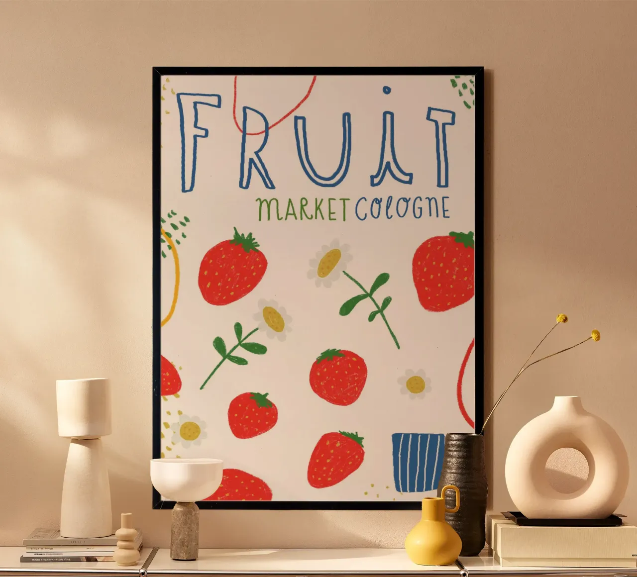 Fruit Market Cologne poster with wooden frame by Anika Merten