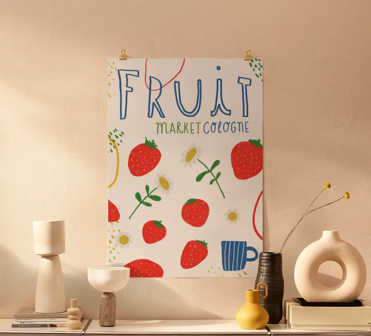 Fruit Market Cologne poster with wooden frame by Anika Merten
