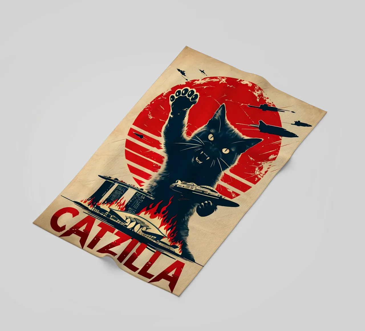 Catzilla vintage poster telo mare da 🥝 KIWI STORE