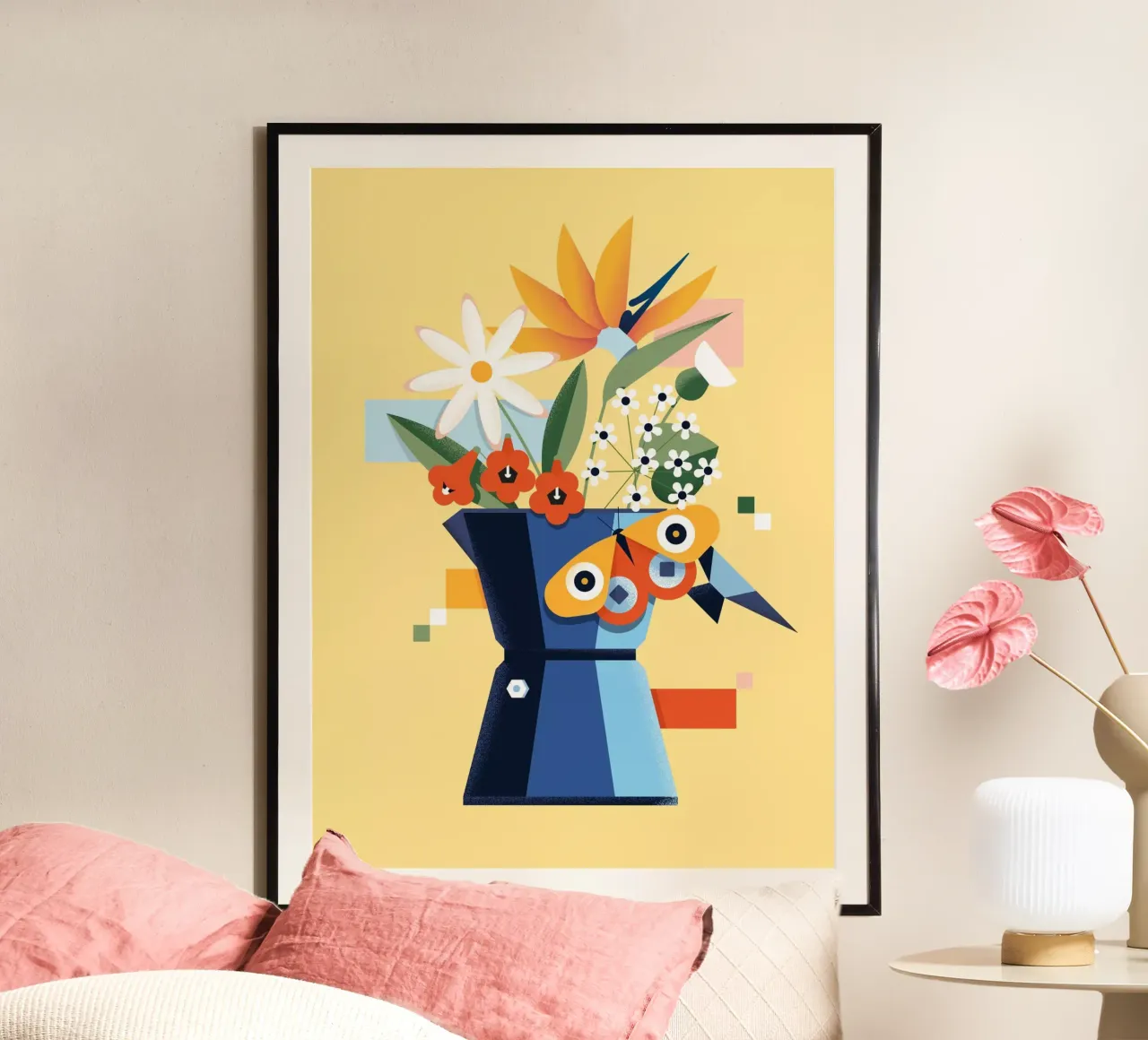 Flowers & Coffee poster con telaio in legno da Birgit Palma