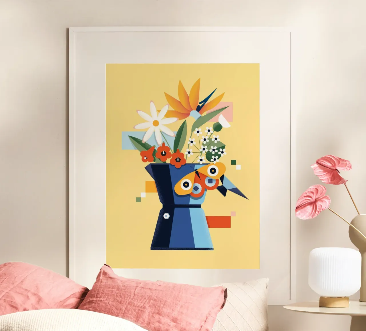 Flowers & Coffee poster con telaio in legno da Birgit Palma