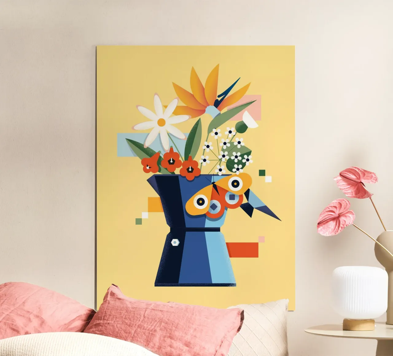 Flowers & Coffee poster con telaio in legno da Birgit Palma