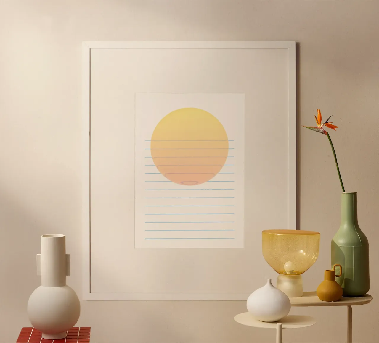 Abstract sunset by the sea poster with plastic frame by Katja Stehle Design