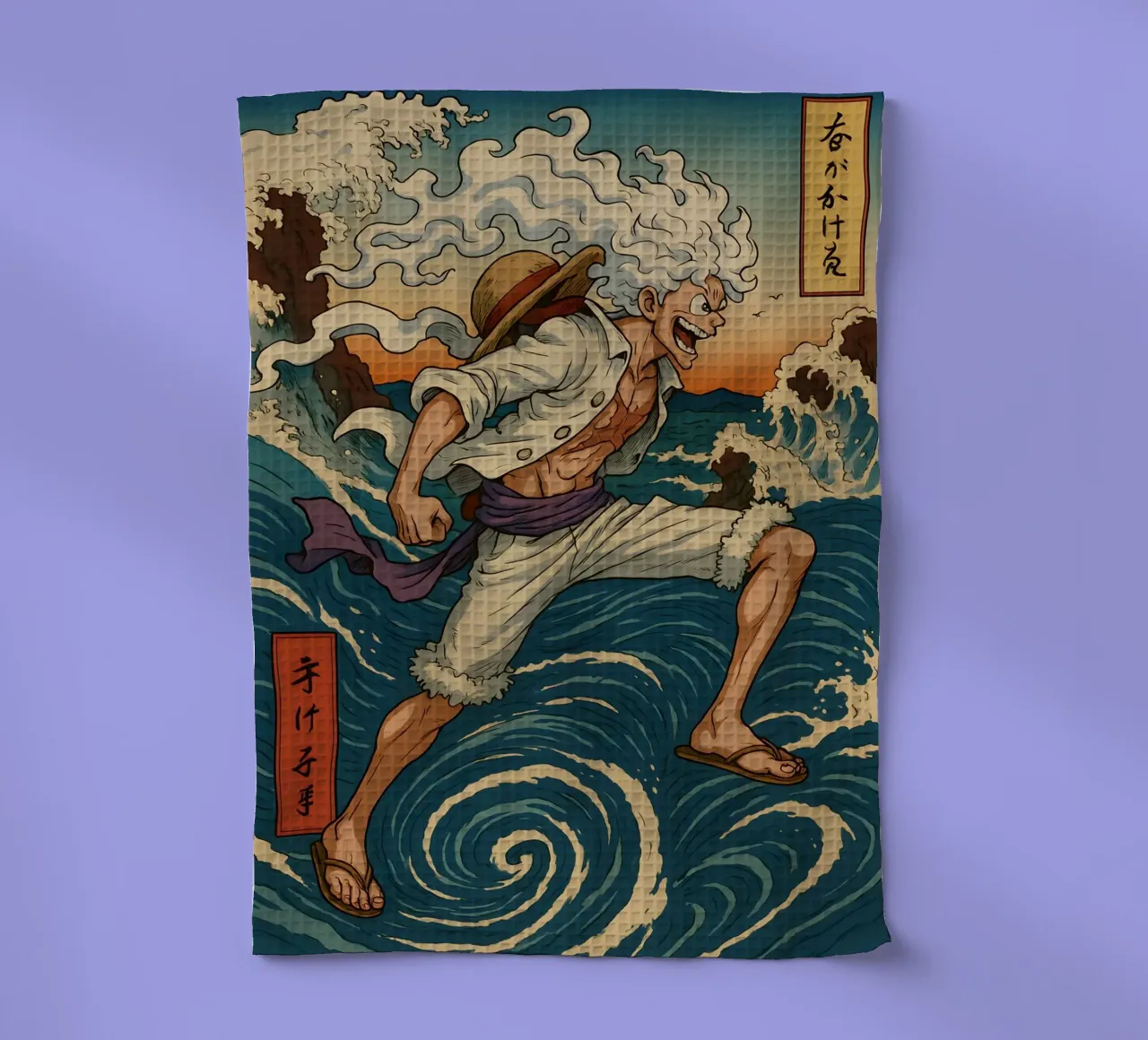 Vintage Luffy Gear 5 Japan Art tea towel by KakiHanryJP