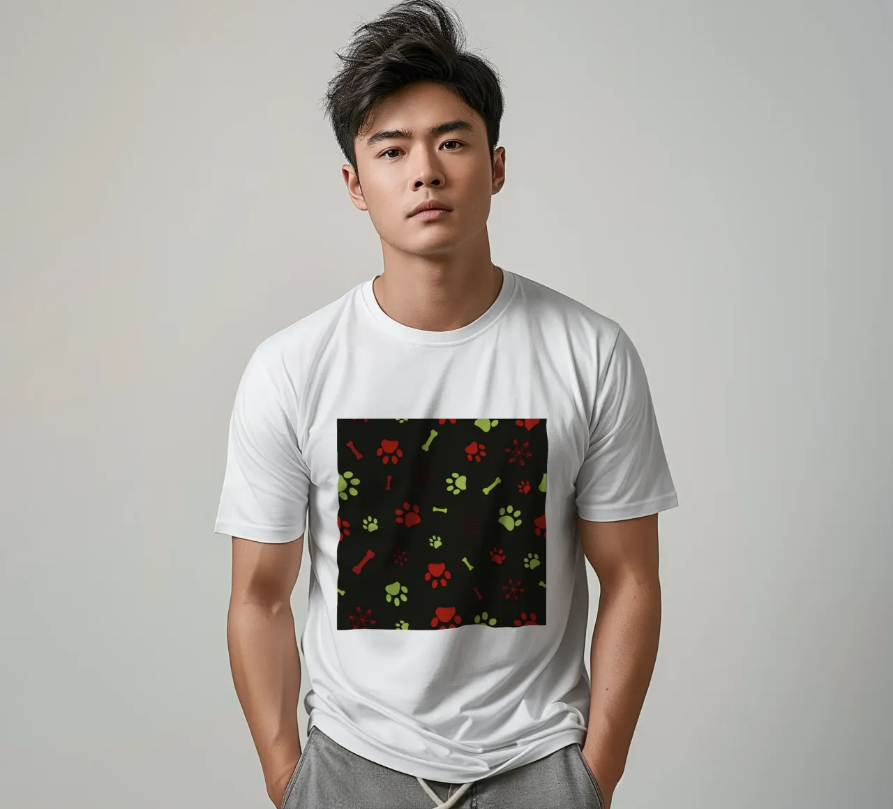 Christmas design seamless paw prints pattern t-shirt by gulsengunel
