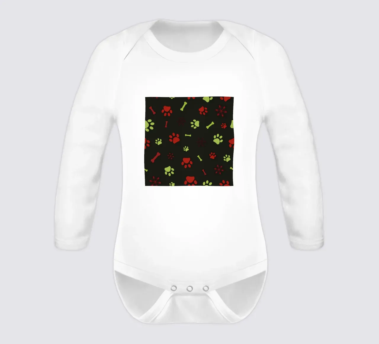 Christmas design seamless paw prints pattern long-sleeve baby romper by gulsengunel