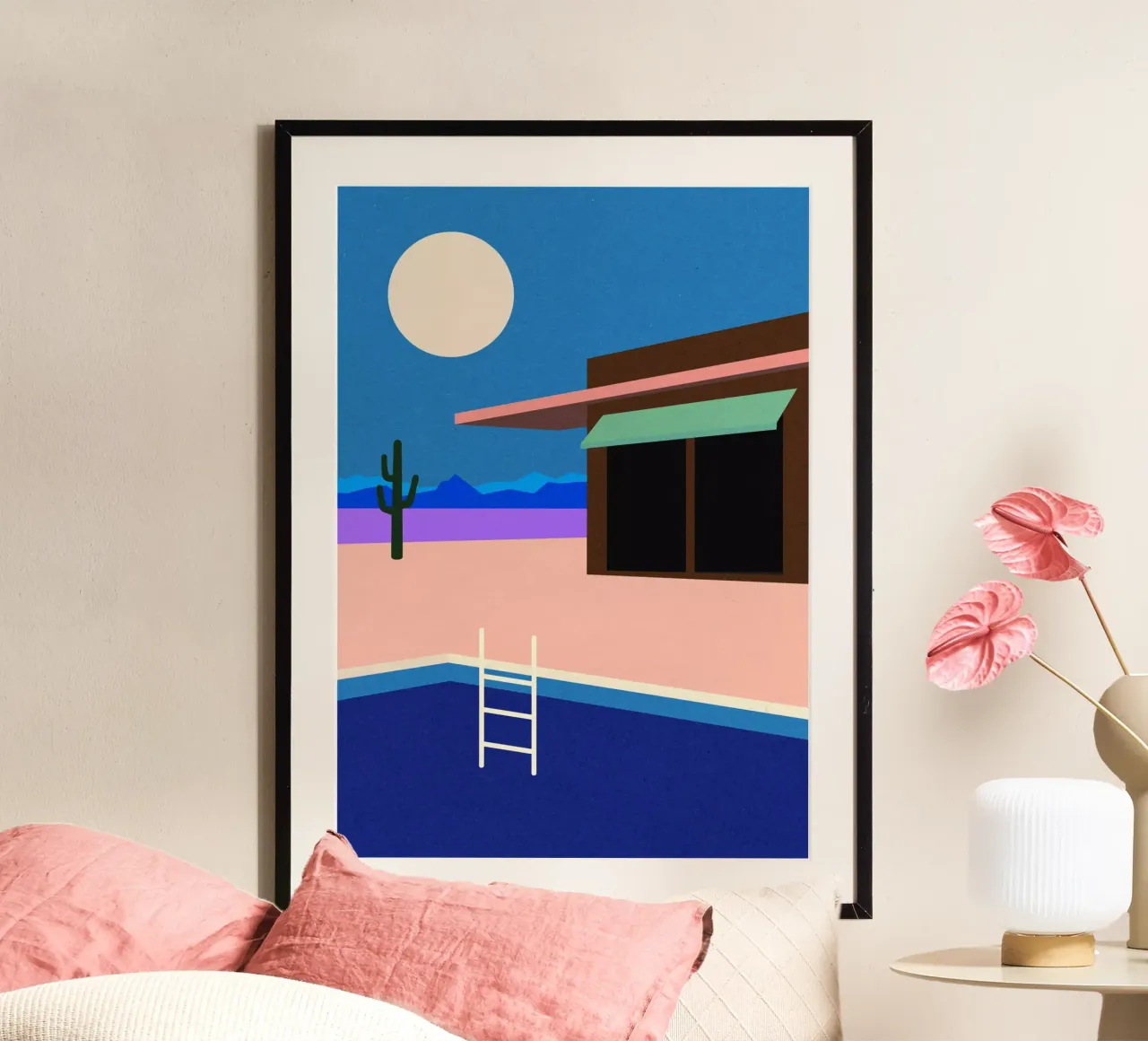 Desert House By Night poster with aluminum frame by Rosi Feist
