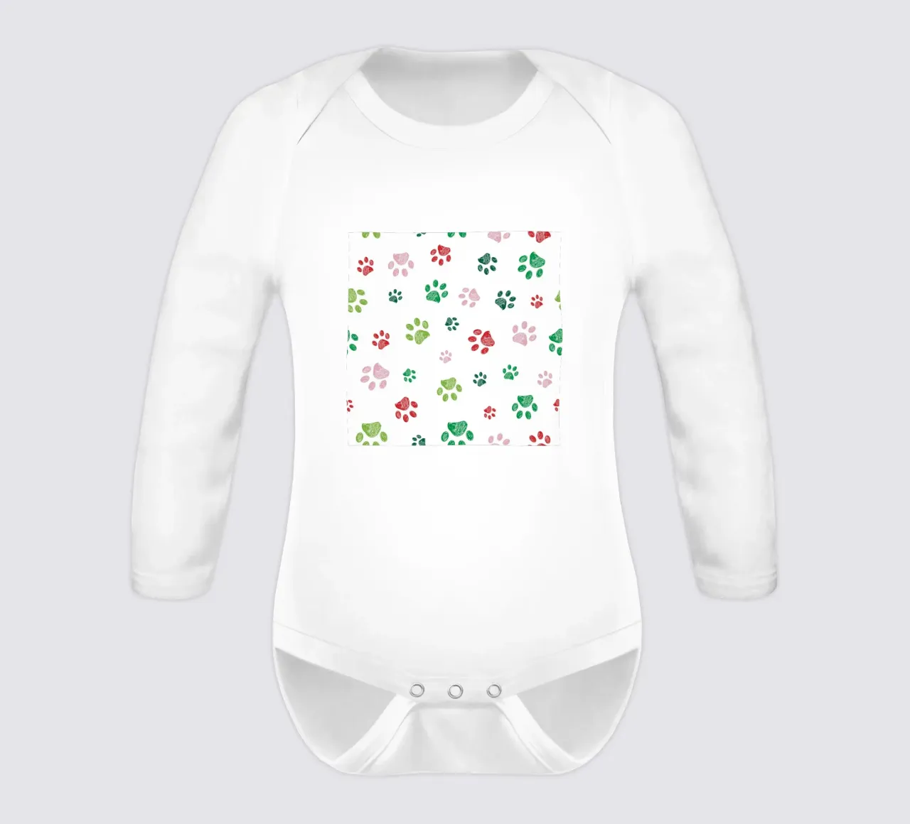 Christmas design seamless paw prints pattern long-sleeve baby romper by gulsengunel