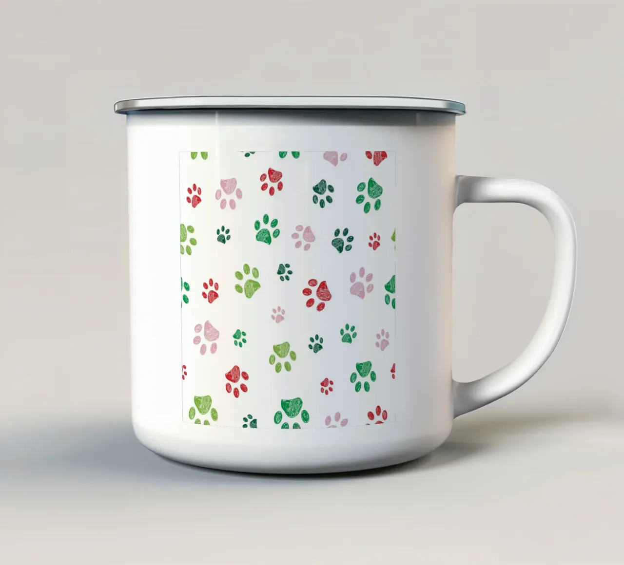 Disegno natalizio senza cuciture con impronte di zampe tazza in smalto da gulsengunel