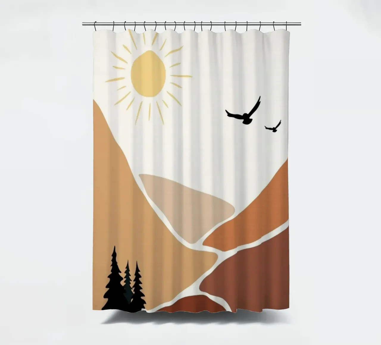 mountains birds trees shower curtain by twillight