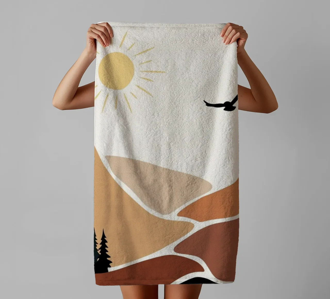 mountains birds trees asciugamano da bagno da twillight