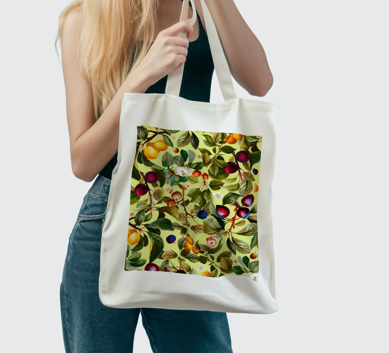 Vintage Fruit Pattern XXI borsa in juta da burcukorkmazyurek