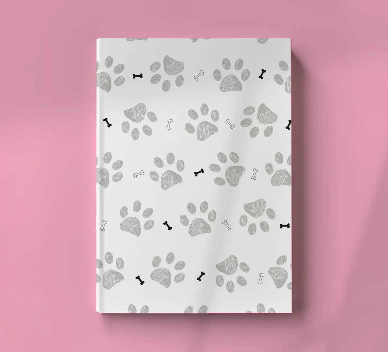 Grey doodle paw prints with bones pattern notebook by gulsengunel