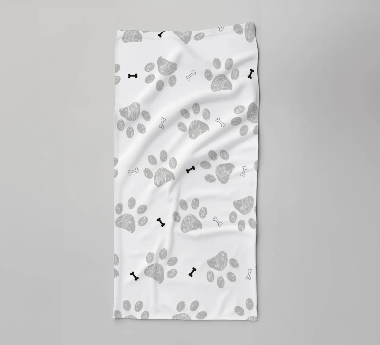 Grey doodle paw prints with bones pattern towel by gulsengunel