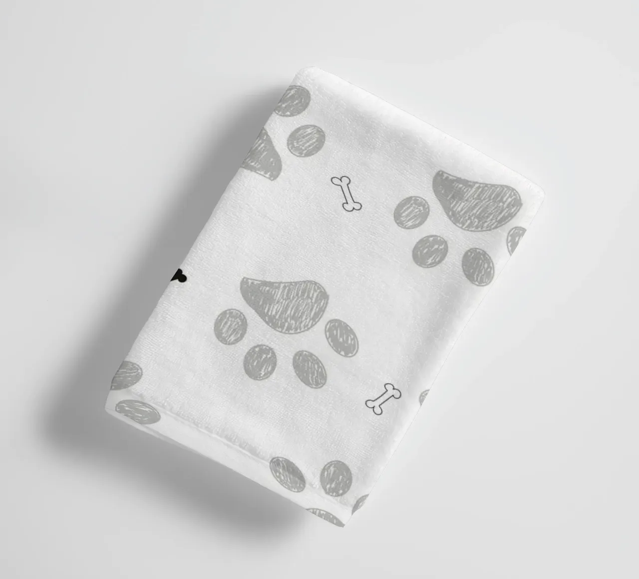Grey doodle paw prints with bones pattern towel by gulsengunel