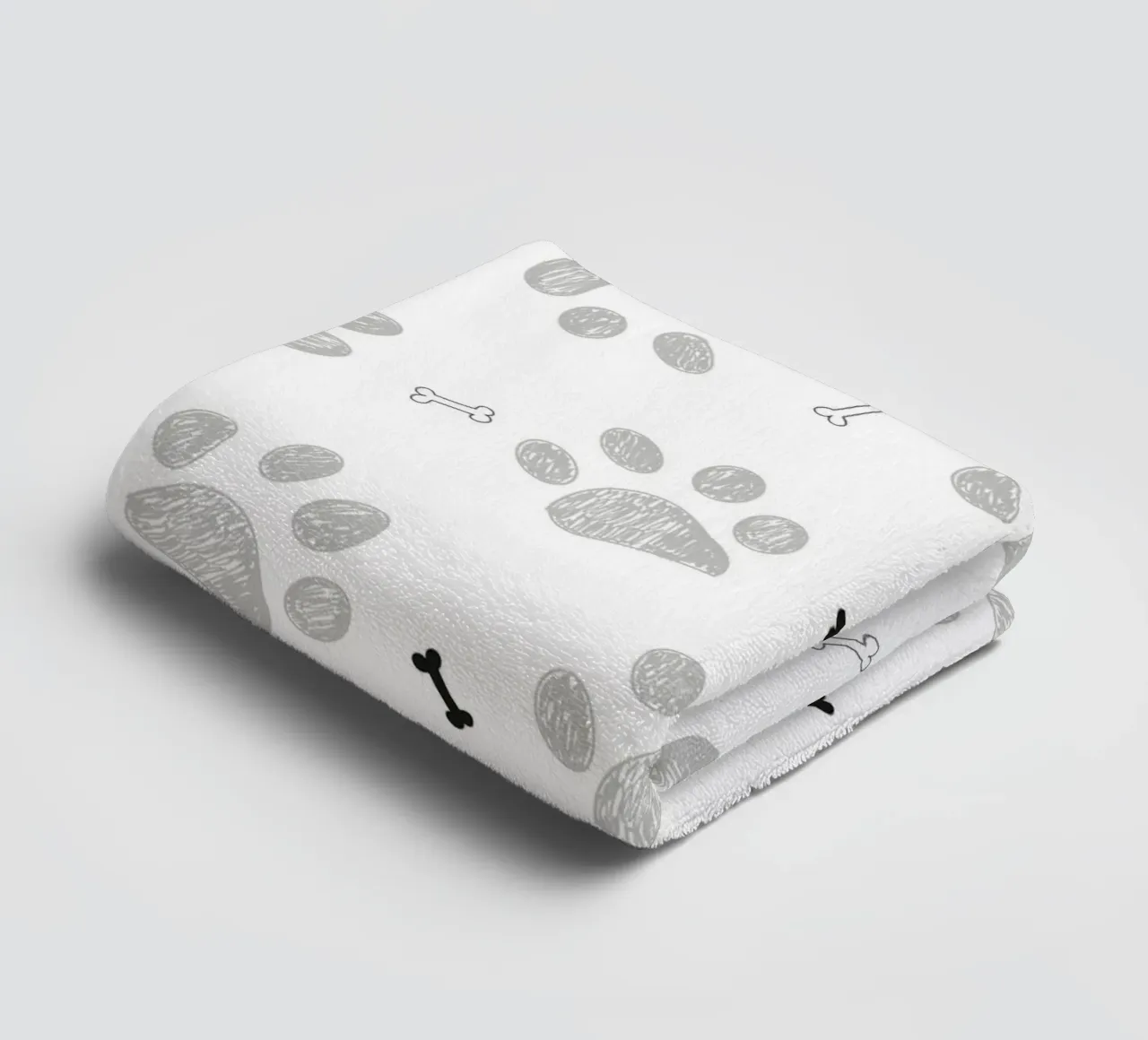 Grey doodle paw prints with bones pattern towel by gulsengunel