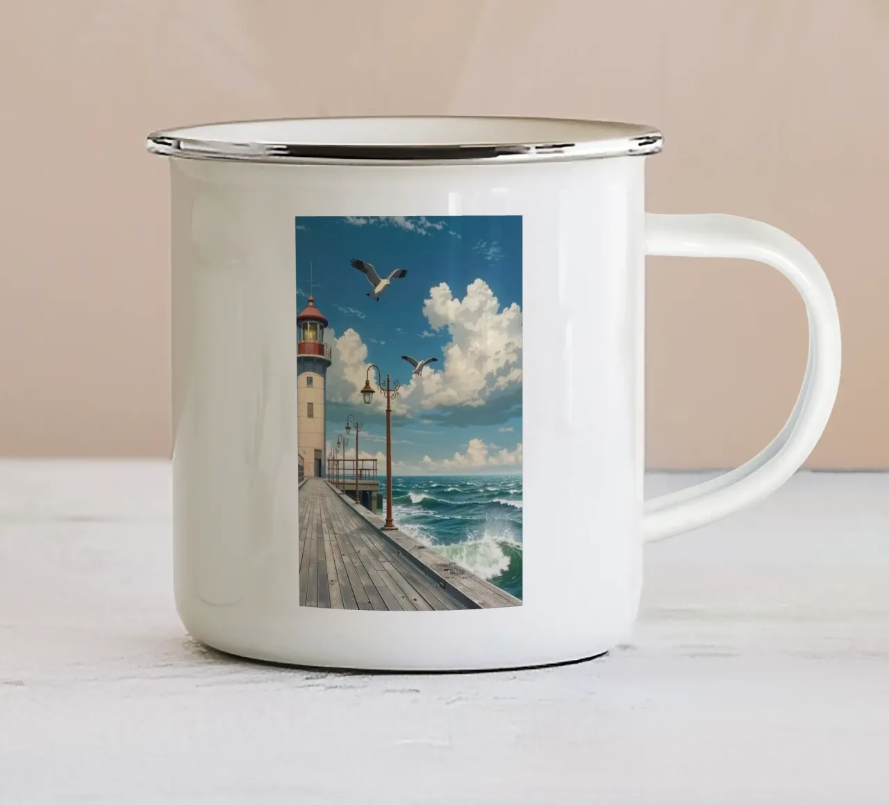 lighthouse seagulls tazza in smalto da Histrol