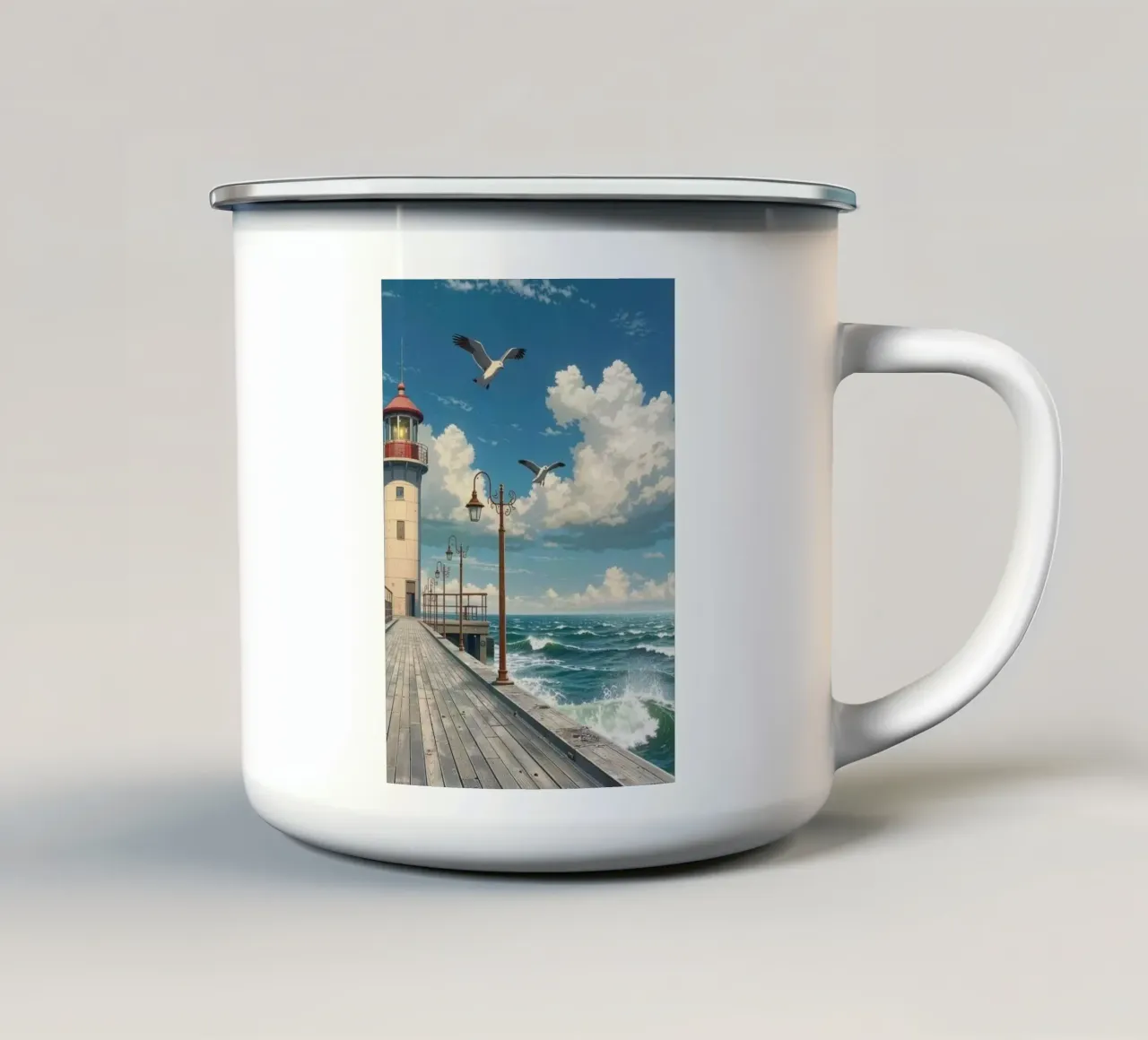lighthouse seagulls tazza in smalto da Histrol