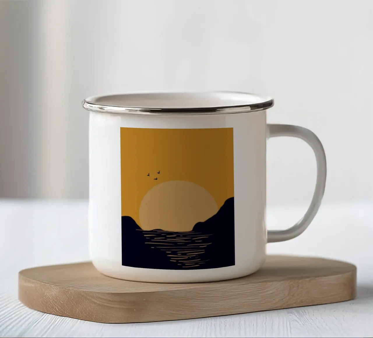sunset birds tazza in smalto da Histrol