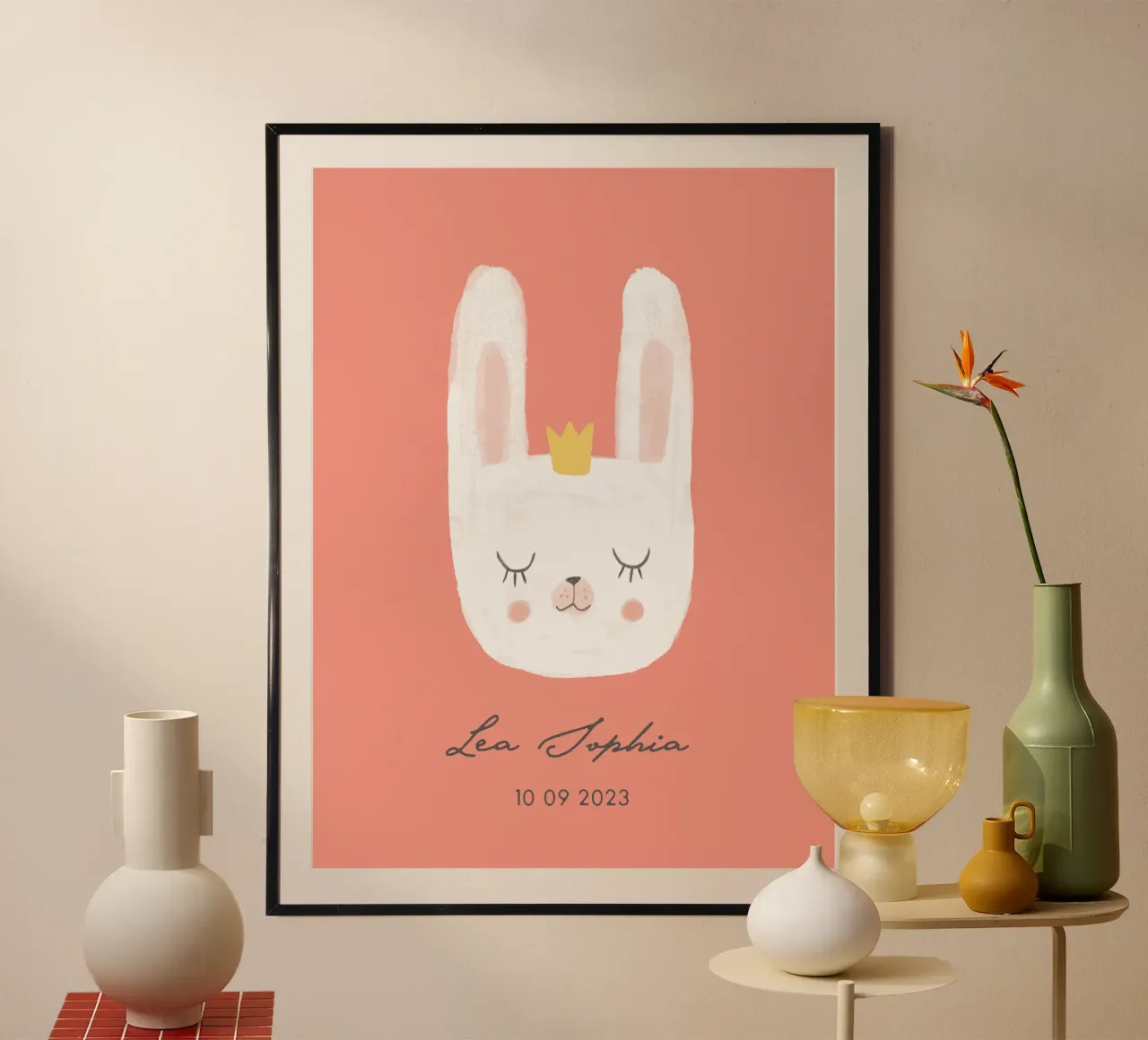 Coniglietto poster con telaio in legno da mymia