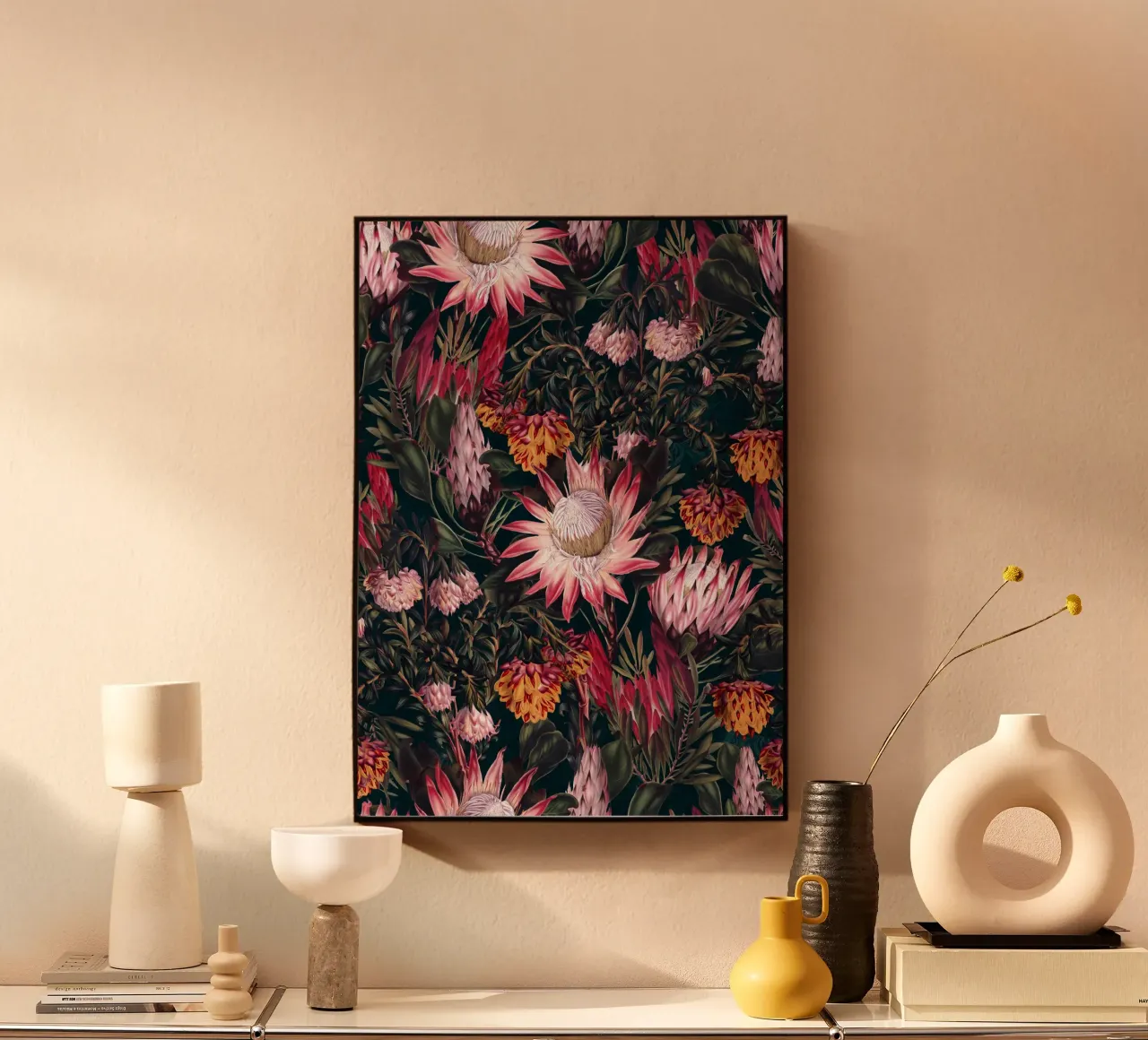 Protea Floral-Night Pattern II acrylic glass by burcukorkmazyurek