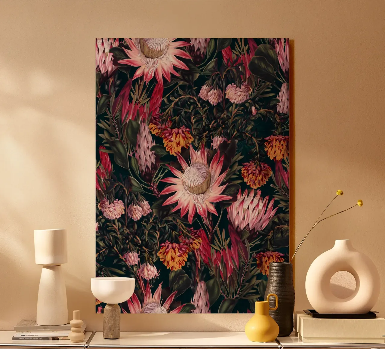 Protea Floral-Night Pattern II acrylic glass by burcukorkmazyurek
