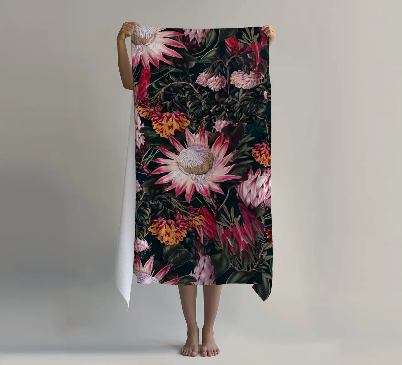Protea Floral-Night Pattern II beach towel by burcukorkmazyurek