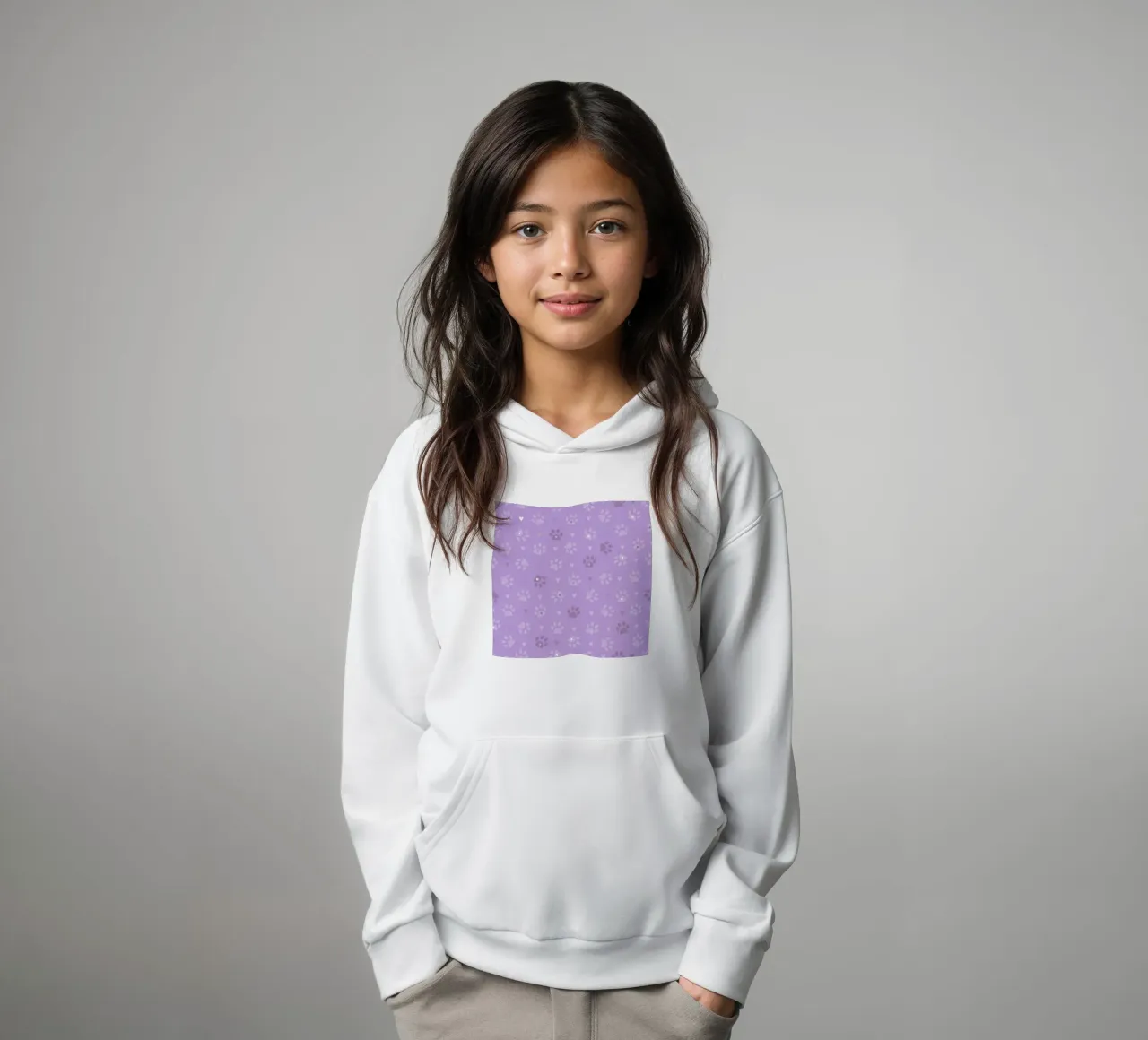 Impronte di zampe color lilla, modello senza cuciture felpa bambino con cappuccio da gulsengunel