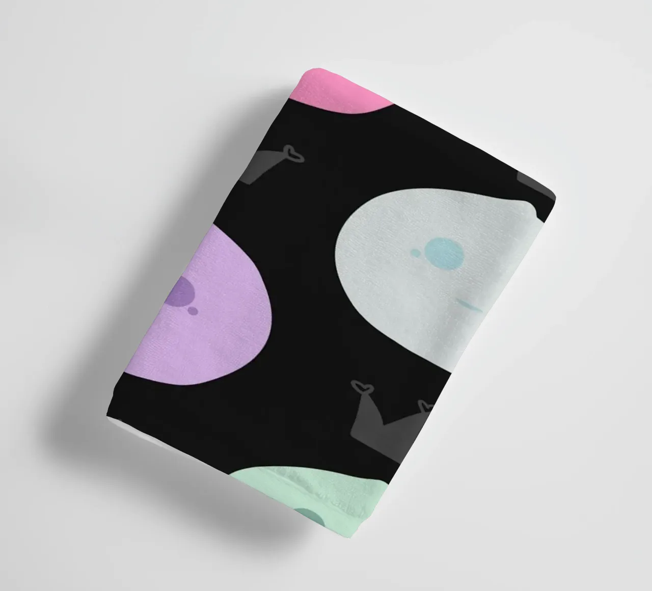 Mochi Queen pattern black background towel by gulsengunel