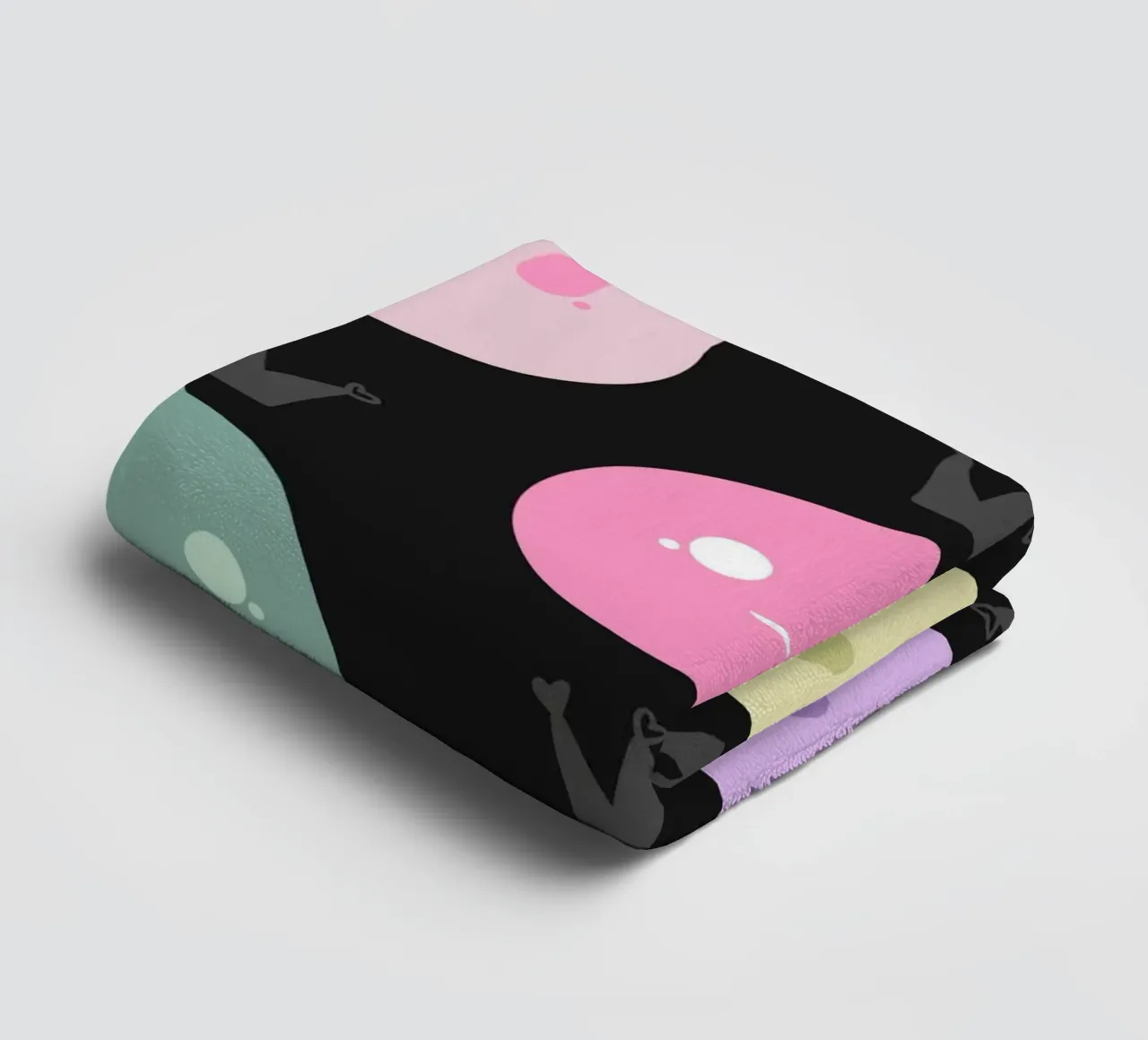 Mochi Queen pattern black background towel by gulsengunel