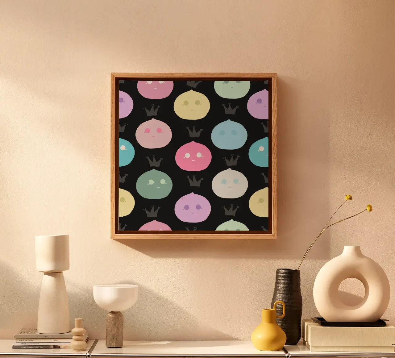 Mochi Queen pattern sfondo nero tela con Cornice a cassetta da gulsengunel