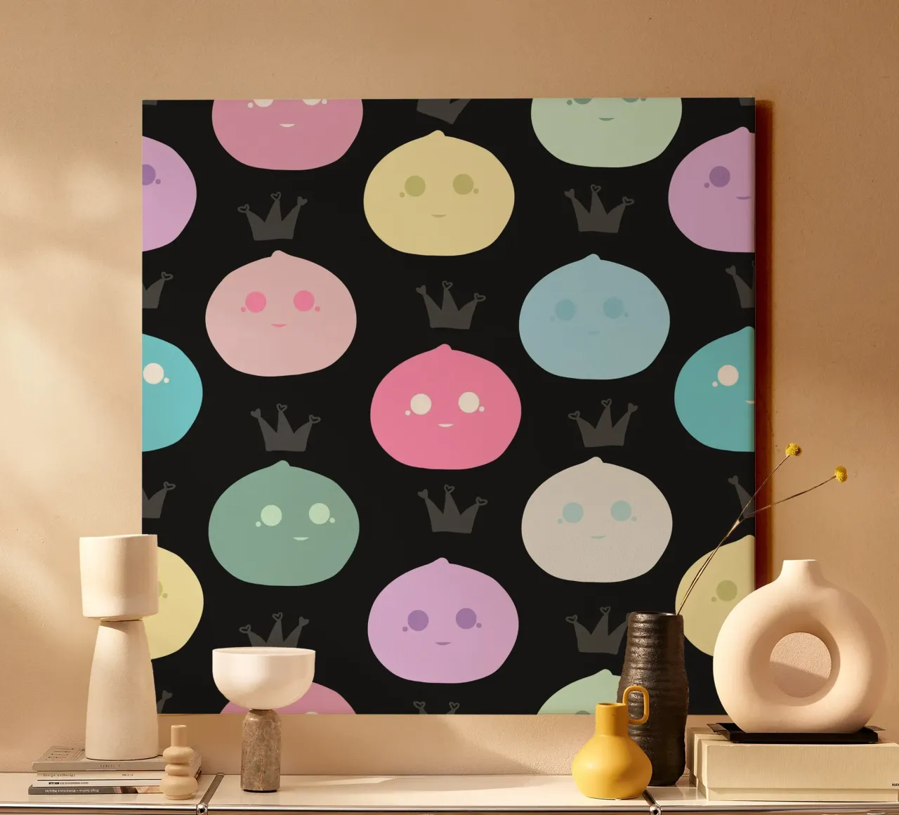 Mochi Queen pattern sfondo nero tela con Cornice a cassetta da gulsengunel