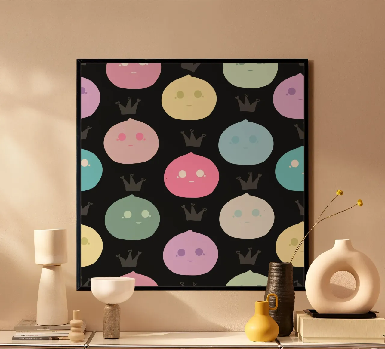Mochi Queen pattern sfondo nero poster da gulsengunel