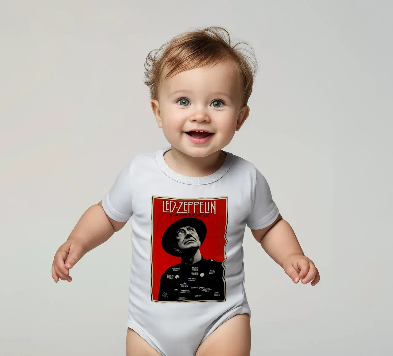 led zeppelin tour over europe 1980 poster short-sleeve baby romper by DGUnder
