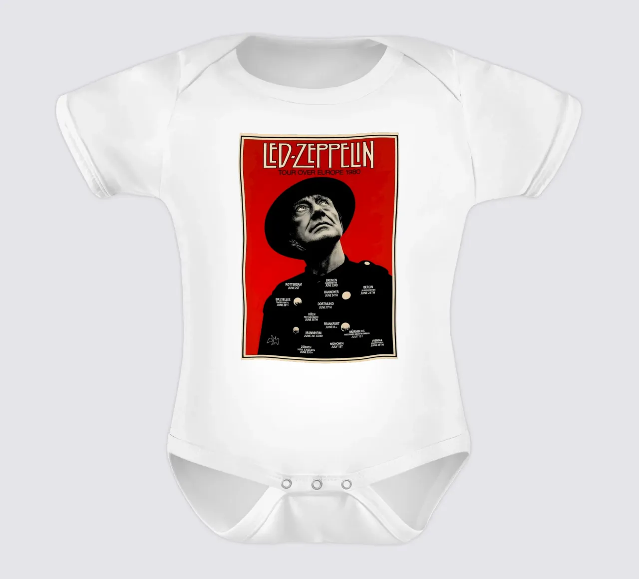 led zeppelin tour over europe 1980 poster short-sleeve baby romper by DGUnder