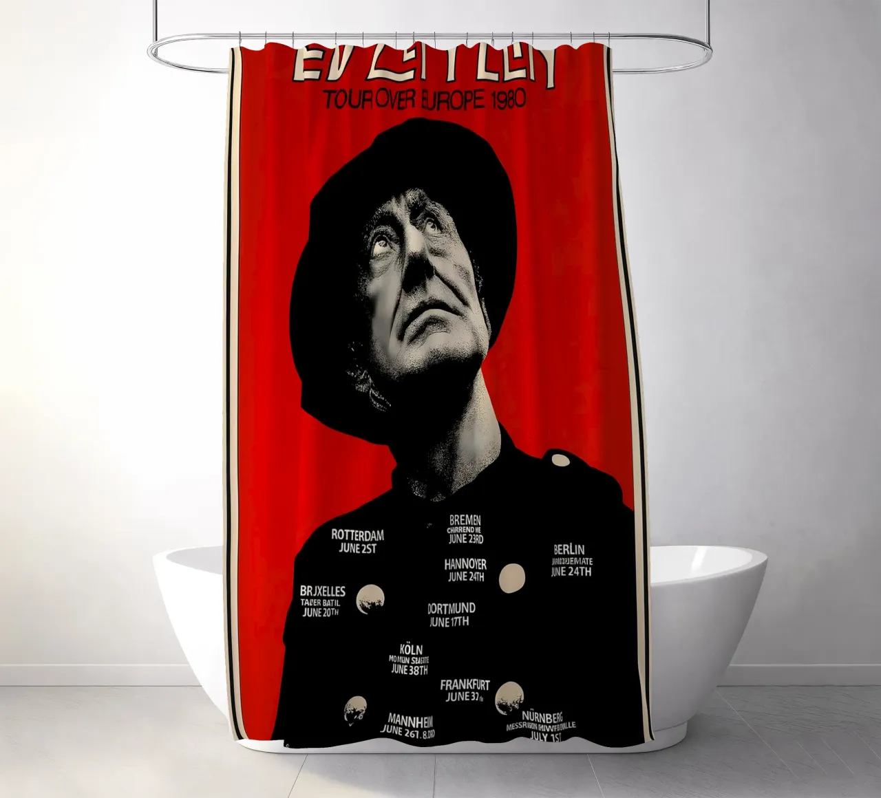 led zeppelin tour over europe 1980 poster shower curtain by DGUnder
