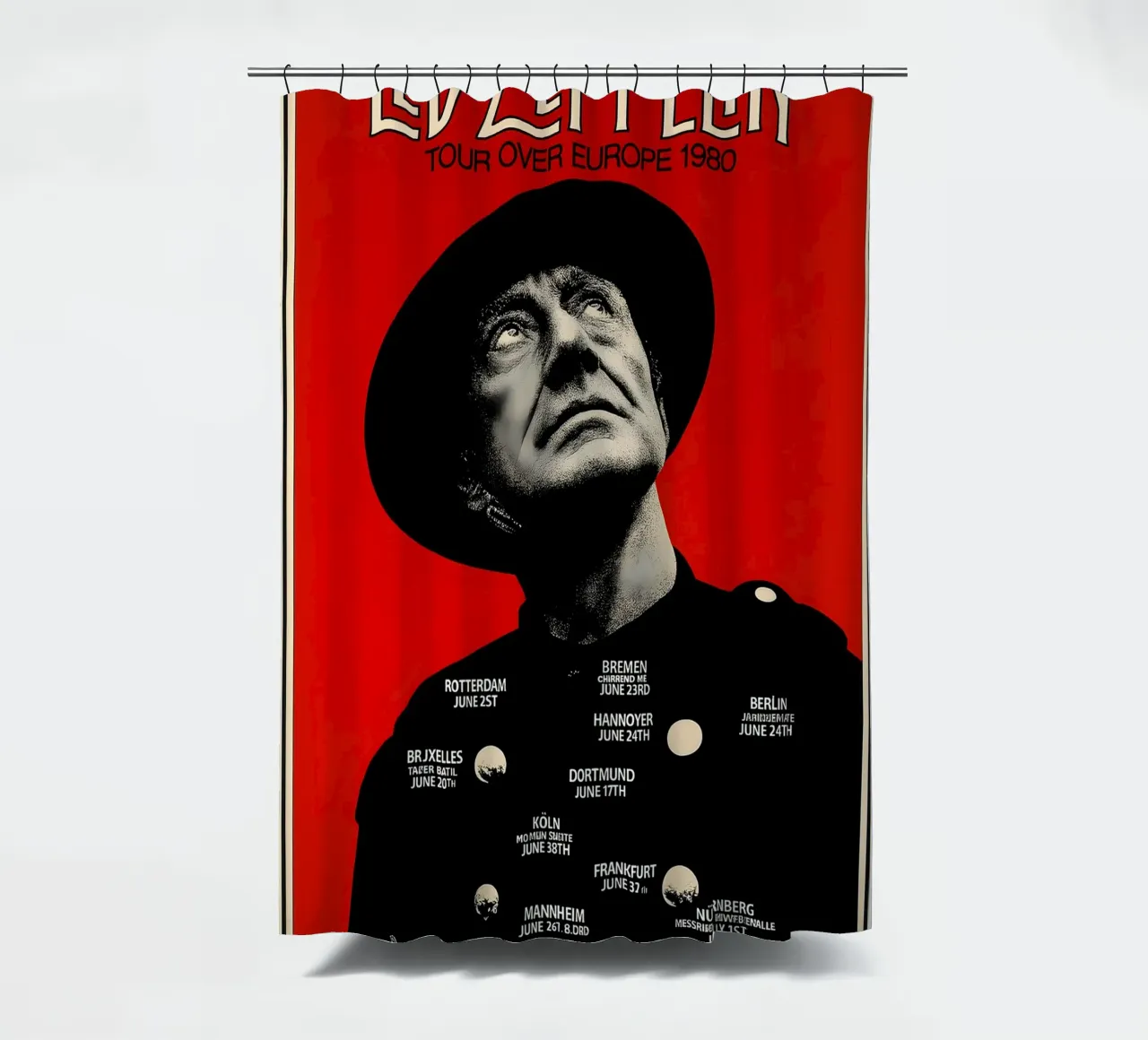led zeppelin tour over europe 1980 poster shower curtain by DGUnder