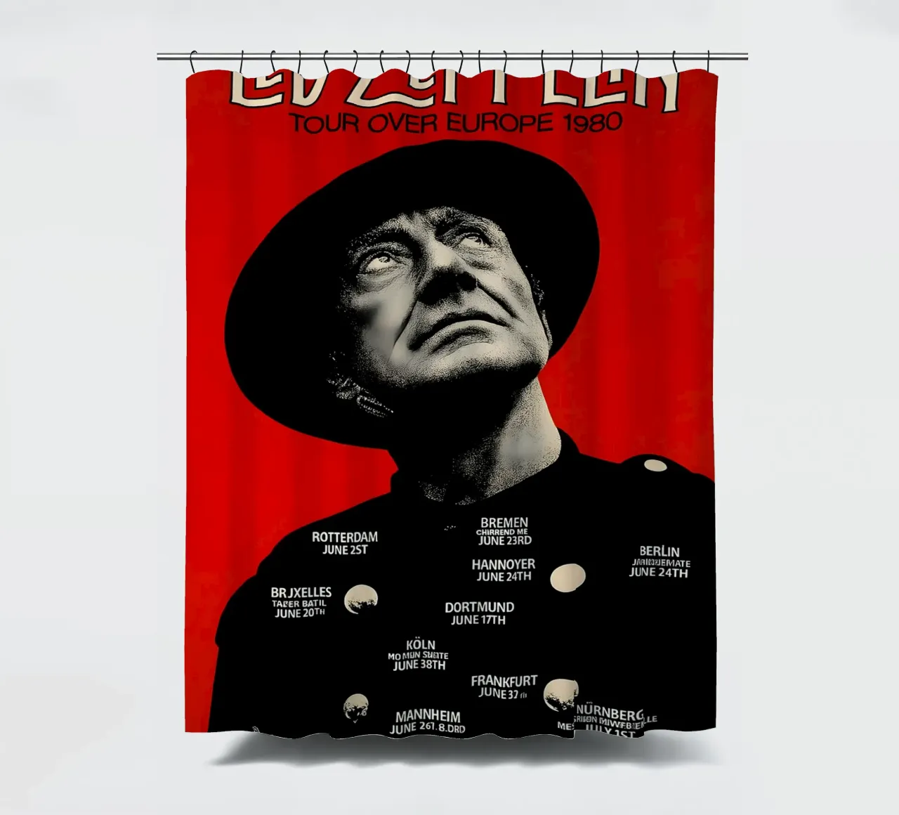 led zeppelin tour over europe 1980 poster shower curtain by DGUnder