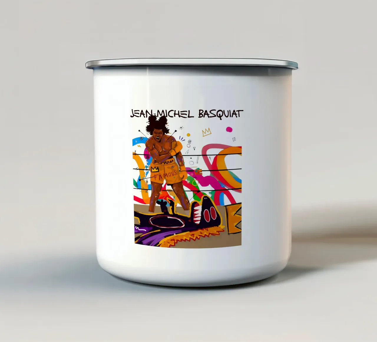 Jean Michel Basquiat Boxe tazza in smalto da https://www.juniqe.com/uk/shop/Henndraws