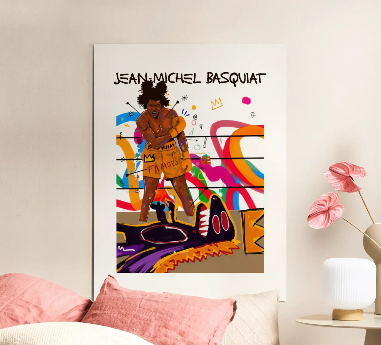 Jean Michel Basquiat Boxe poster con telaio in legno da https://www.juniqe.com/uk/shop/Henndraws