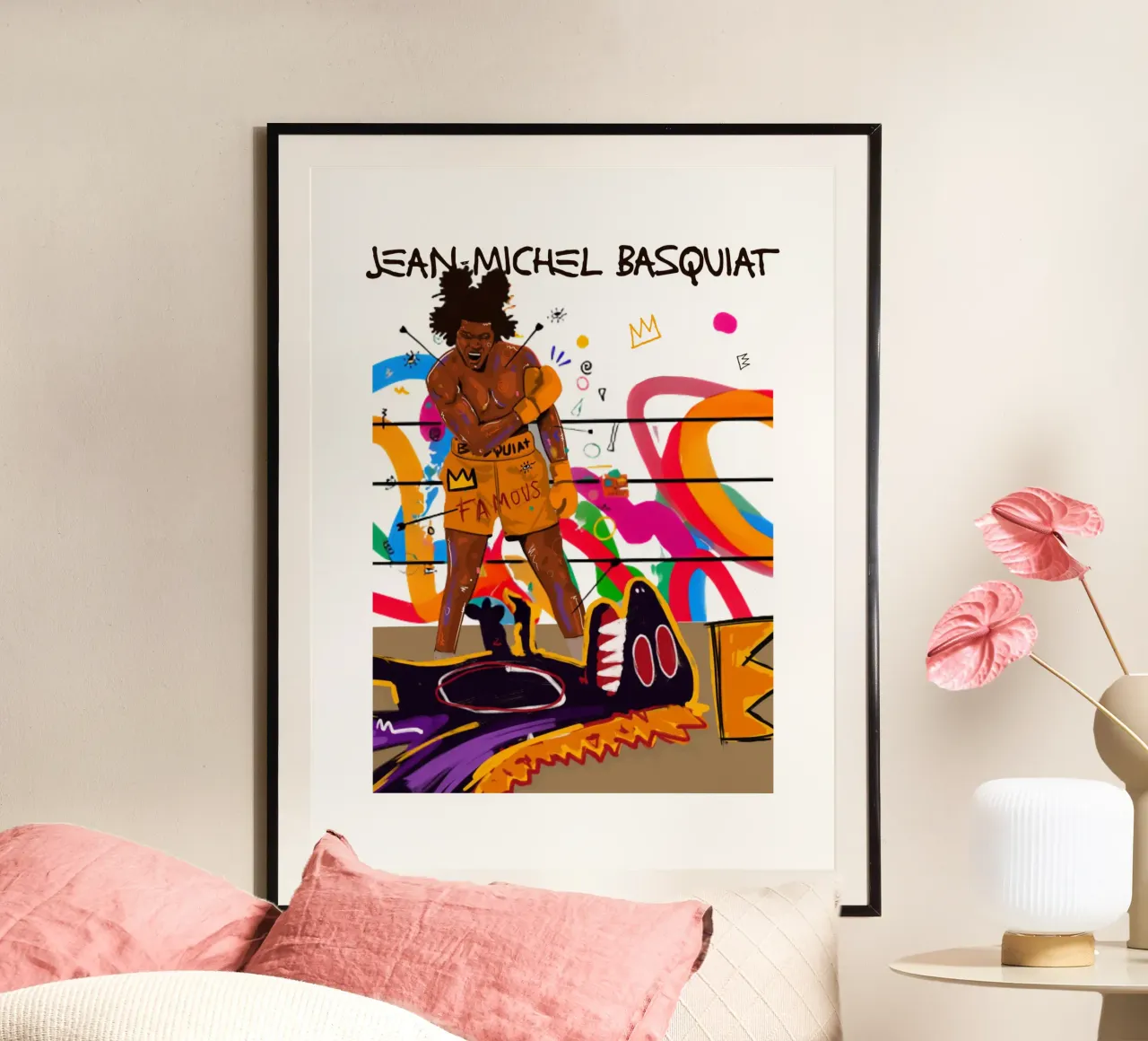 Jean Michel Basquiat Boxe poster con telaio in legno da https://www.juniqe.com/uk/shop/Henndraws