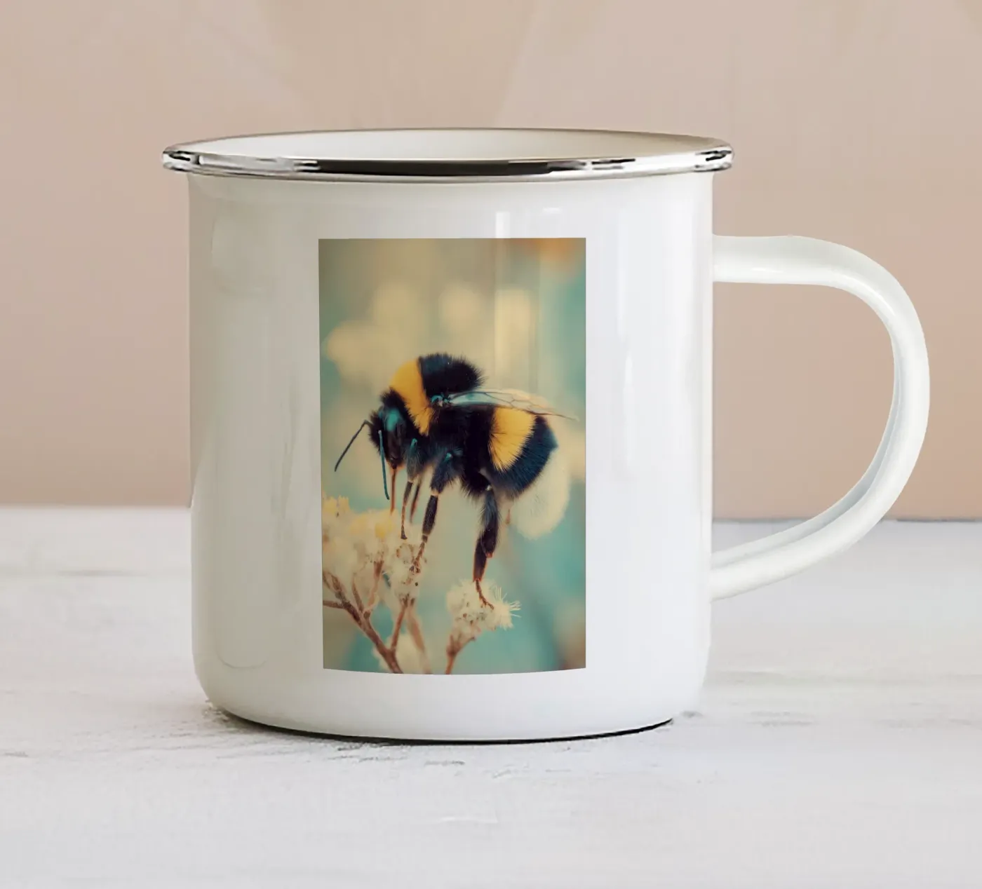 Bumblebee enamel mug by Pictura