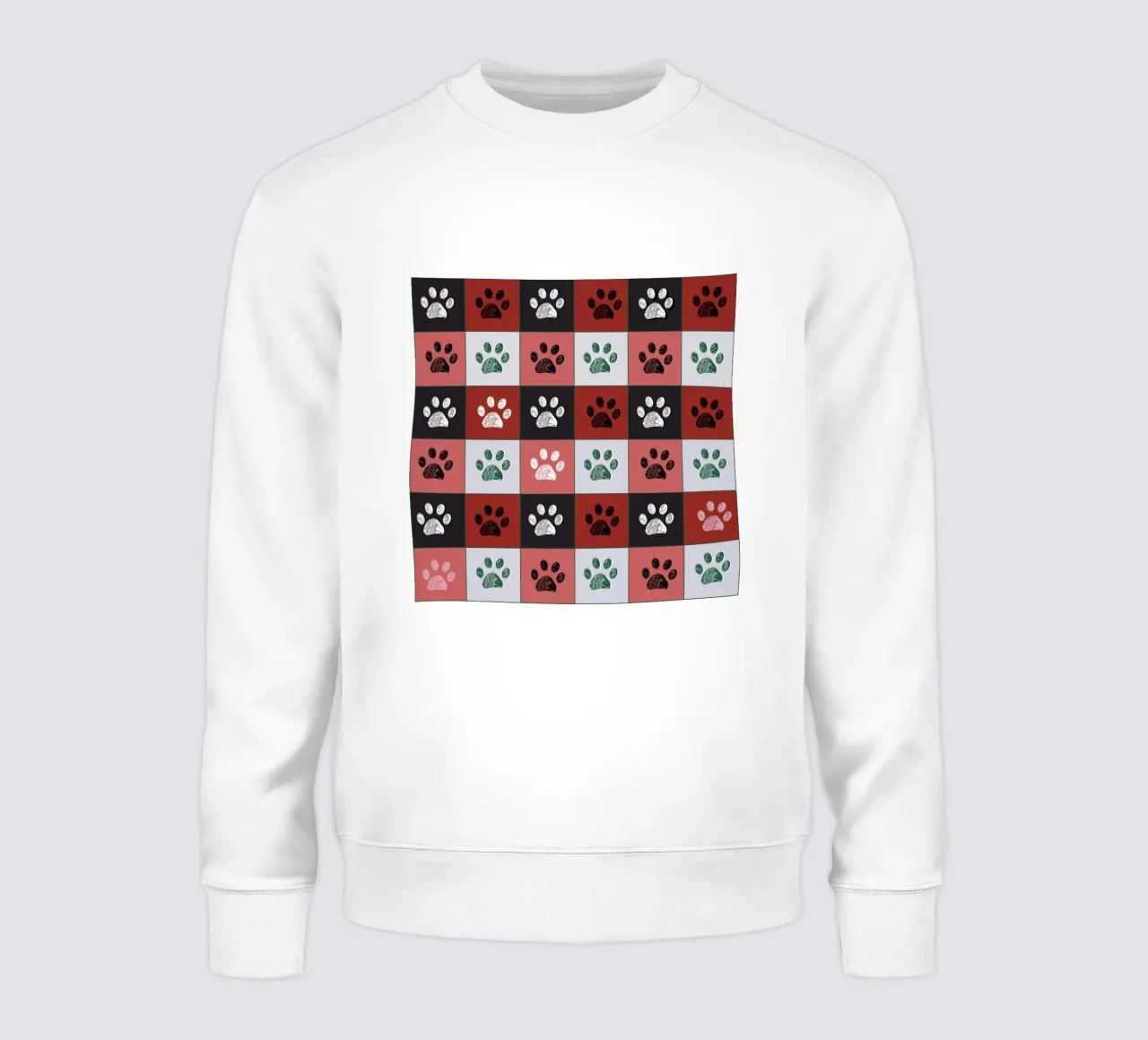 Plaid pattern Christmas design with paw prints sweatshirt by gulsengunel