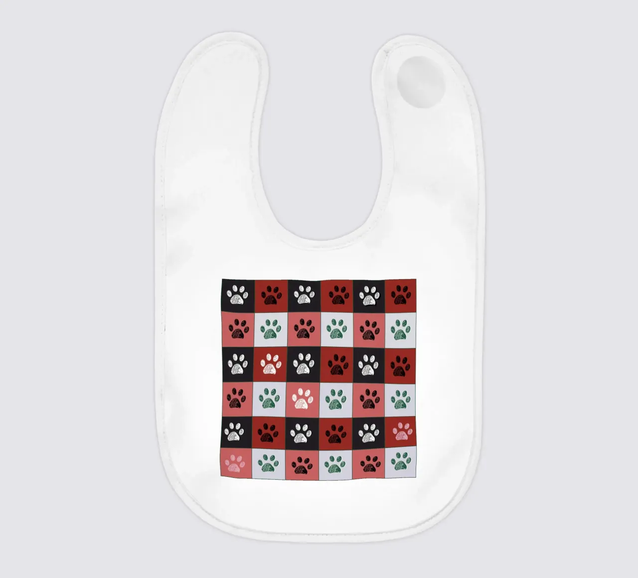 Plaid pattern Christmas design with paw prints baby bib by gulsengunel