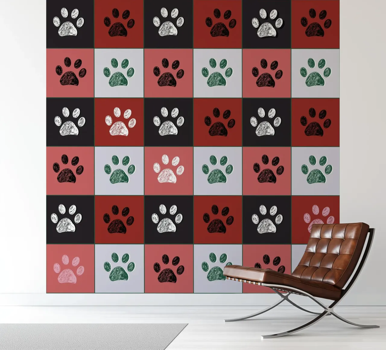 Plaid pattern Christmas design with paw prints photo wallpaper by gulsengunel